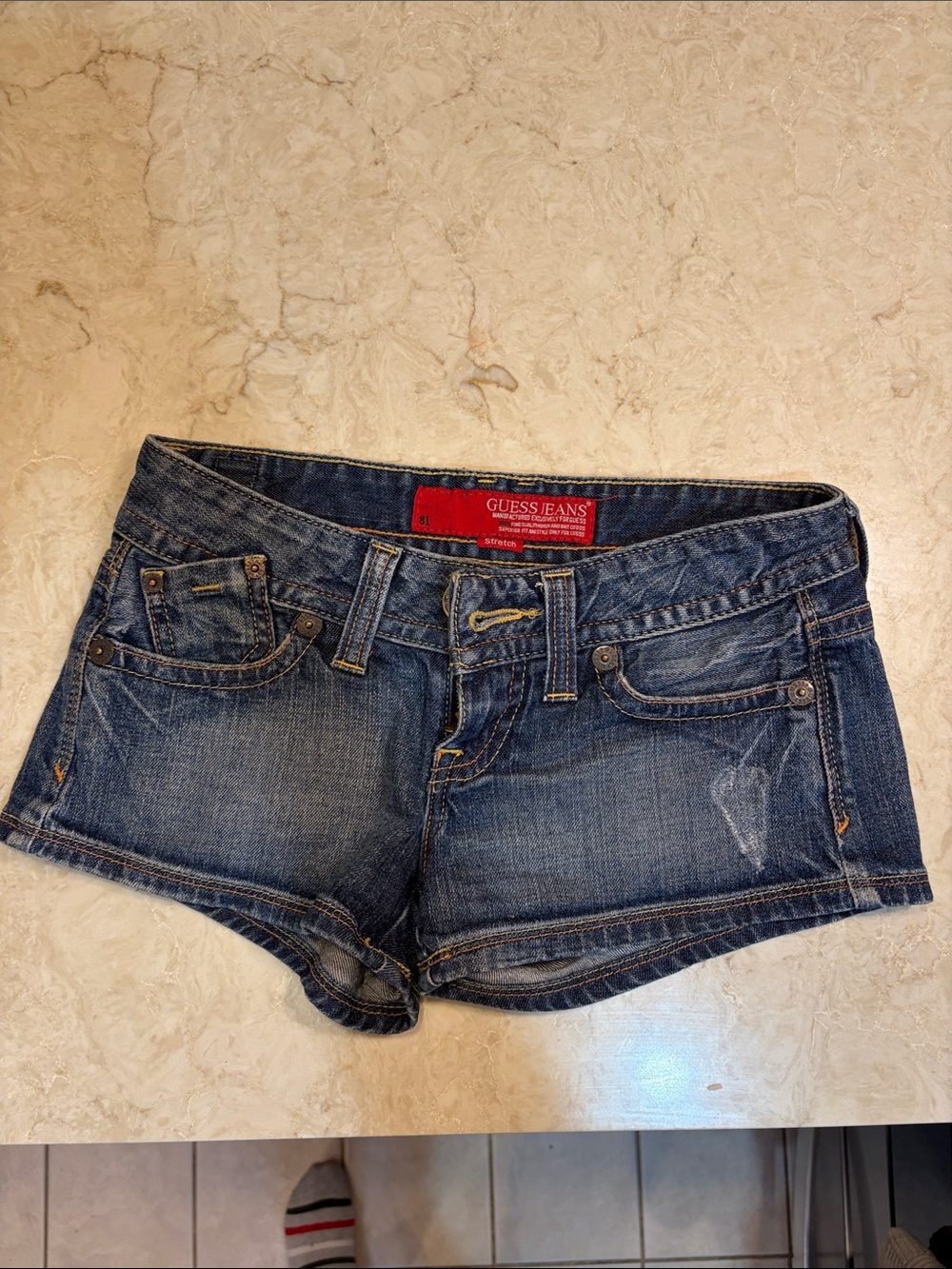 GUESS Denim Low-Rise Jean Shorts in Blue Wash